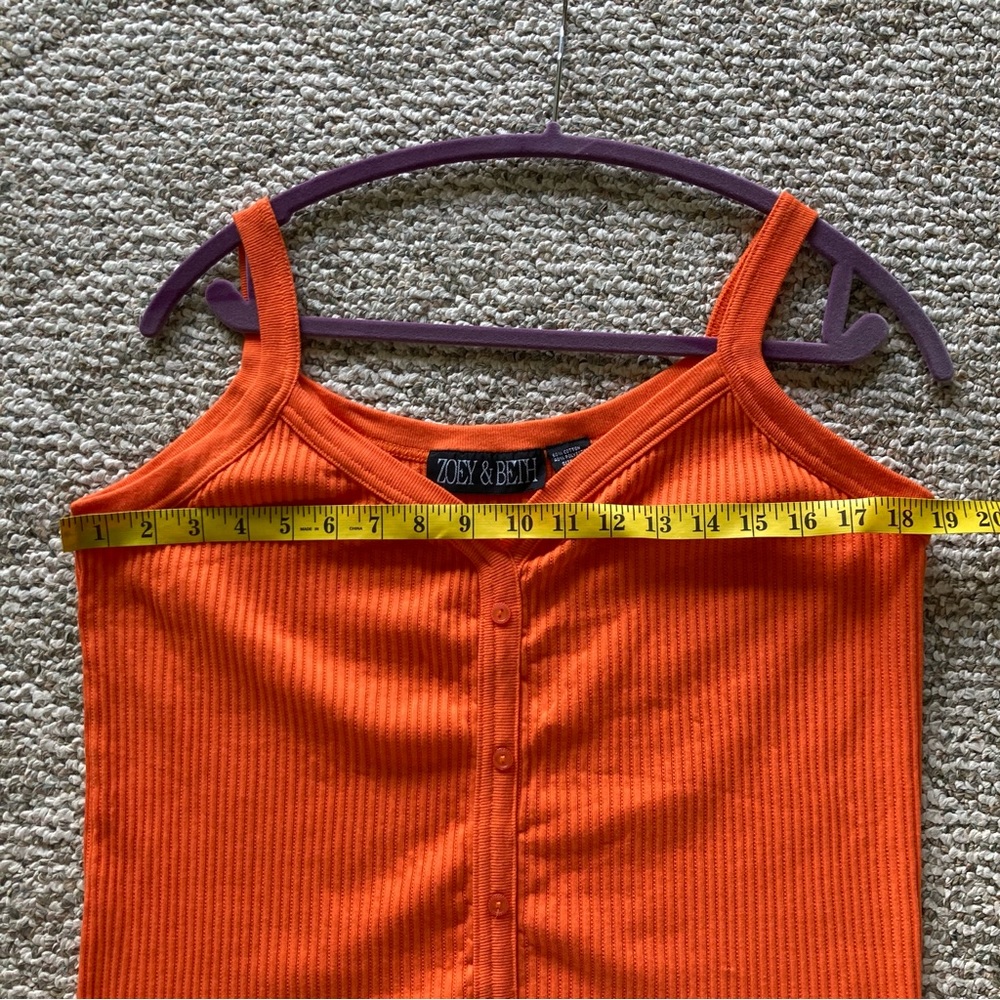 Zoey & Beth sexy Orange Striped ribbed texture strappy button Tank Top Medium - Picture 4 of 7